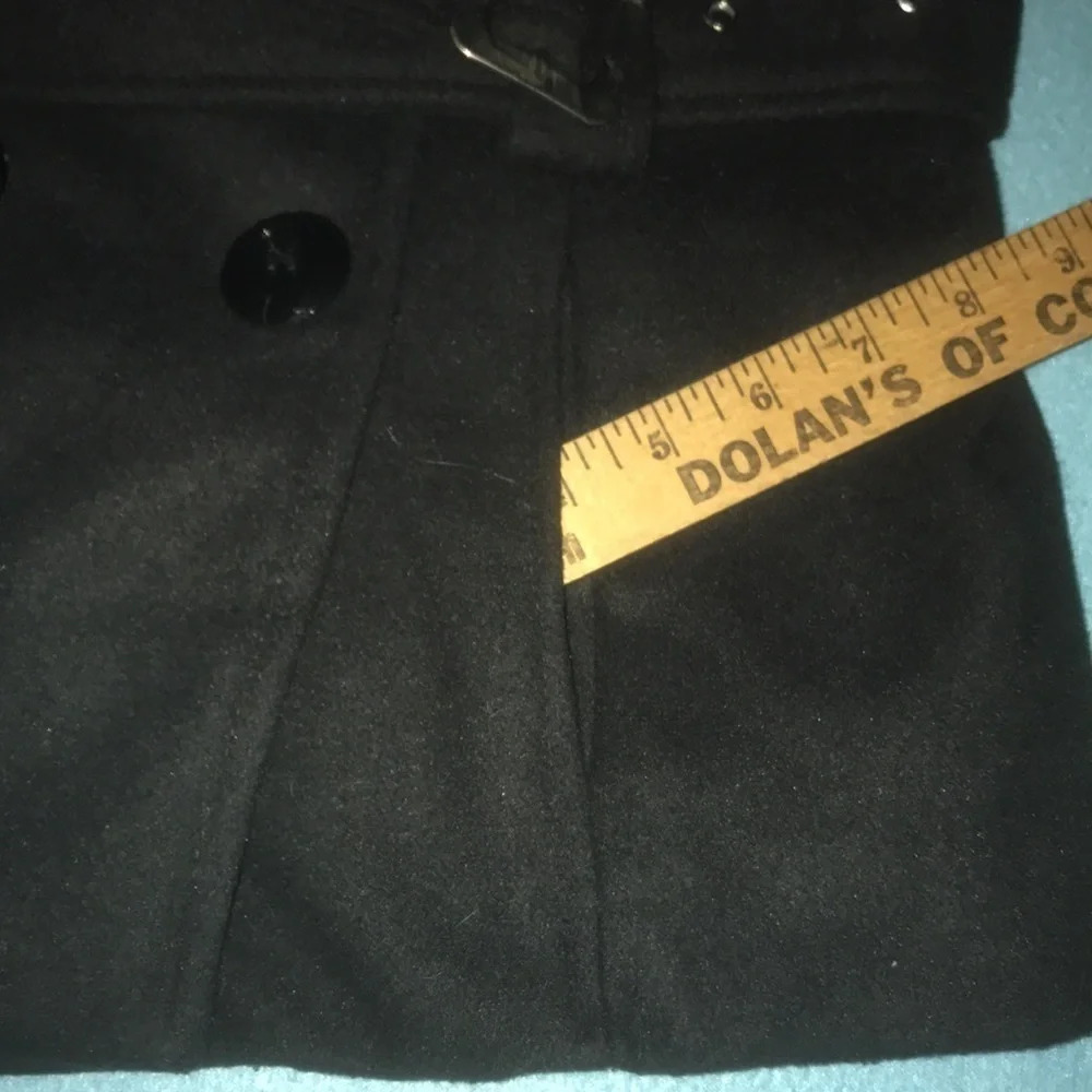 NEW LOOK wool double breasted, belted, removable faux fur collar black size S - Picture 9 of 9